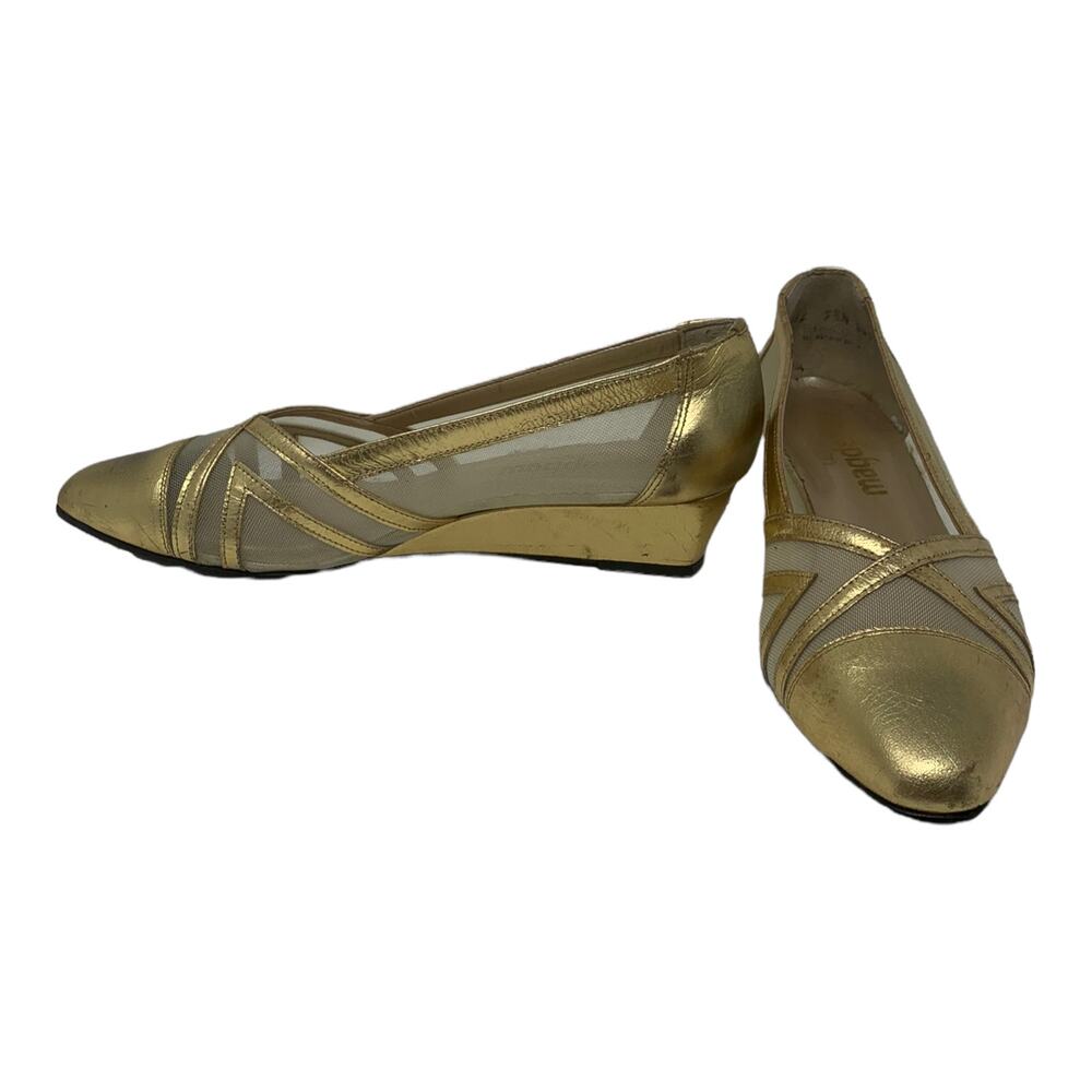 Magdesians California mesh and gold leather wedge vintage shoes size 7.5